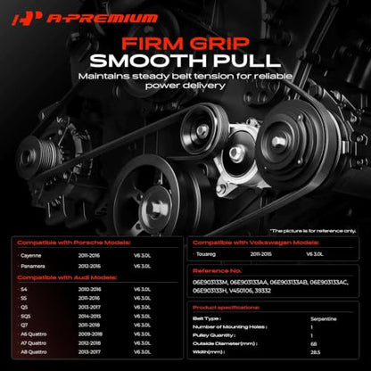 A-Premium Belt Tensioner Assembly with Pulley Compatible with Audi, Porsche