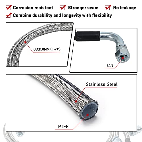 6AN 52" Transmission Fluid Oil Cooler Hose Line kit for GM Chevy Ford GMC Buick Cadillac Cars and Trucks Stainless Steel Braided PTFE Hose - size: 52inch