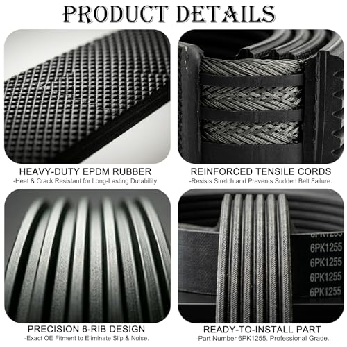 6PK1255 Serpentine Belt 49.45 Inch for Toyota Camry RAV4 2.5L L4 2AZ-FE - size: 6PK1255