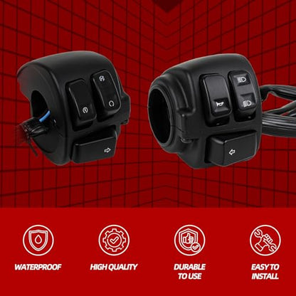 DREAMIZER Motorcycle 1" Handlebar Switches Control and Wiring Harness Compatible with Harley Softail Dyna Sportster V-Rod 1996-2012, Black (1 Pair) - color: Black