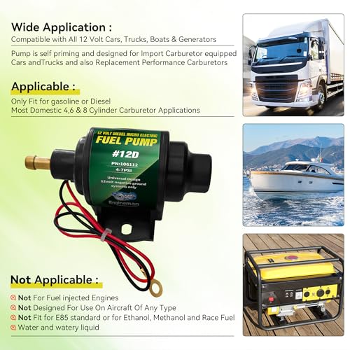 12D Micro Electric Diesel Fuel Pump Universal 5/16 inch Inlet and Outlet 12V 1-2 A, 35 GPH, 4-7 PSI with 5/16 Inch (8mm) ID Fuel Line Hose 6.56FT - color: 4-7PSI 35 GPH for diesel+ 6.56FT Fuel Line