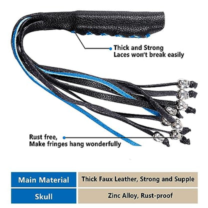 2 PCS Faux Leather Motorcycle Lever Covers With Fringes and Skulls - Brake Clutch Grip Tassels Handlebar Handle Wraps - color: Black & Blue Laces*1 & Black Laces*1
