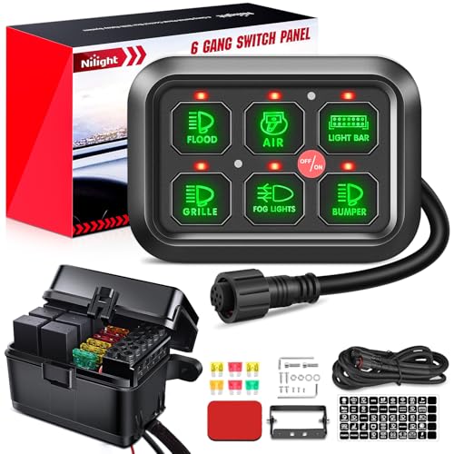 Nilight 6 Gang Switch Panel System Integrated Circuit Control 12V Toggle - color: Green, size: 6 Gang Switch