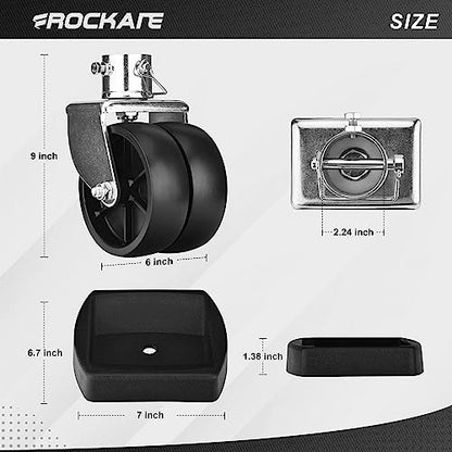 Rockane Dual 6'' Trailer Jack Swivel Caster Wheel Replacement with Rubber Wheel Chock，2000LBs Capacity with Pin for Boat Hitch Camper for Soft Ground Roll - Perfect Matching Jack Wheel Dock - size: 2000LBs Black with Chock