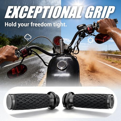 Black 1" Silicone Cable Throttle Grips with End Cap for Harley - color: Black