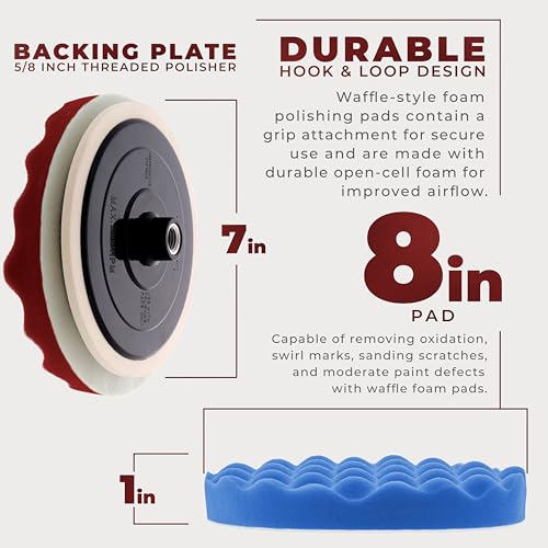 TCP Global Professional 3 Pad Buffing and Polishing Kit with 8" Waffle Foam
