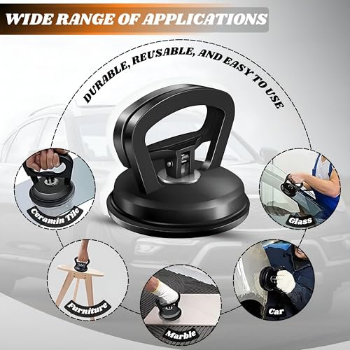 7-Piece Car Dent Puller Kit – Black & Orange Suction Cup Dent Remover Set with Large & Small Pullers, Scratch Repair Tools, Microfiber Mitt, Nano Cloth & Buffing Pad for Car Body Restoration