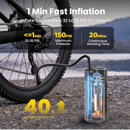 HYVOHEX Mini Bike Tire Pump,150PSI Electric Bicycle Pump with Digital Gauge - color: Grey