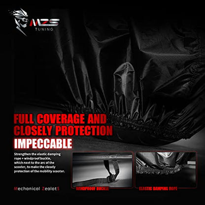 MZS Mobility Scooter Cover, 420D Waterproof Outdoor Protection Electric Scooter Storage Cover Accessories fit up to 48 inch 3 or 4 Wheel Scooters - Vents Night Reflective Buckle Lock-Holes Bag - size: 48 inch Mobility Scooter Size