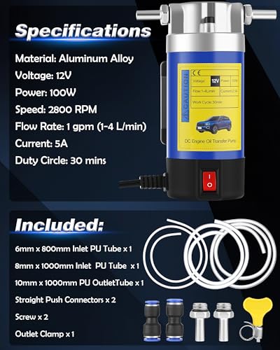 Oil Pump 12V 100W, Oil Extractor Pump for DIY Engine Oil Change - color: Blue, 12v Pump