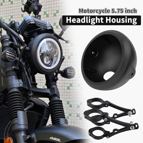 Universal Motorcycle Headlight Housing Bucket Kit, 5.75 Inch, CNC Aluminum, with 36mm41mm Fork Tube Brackets, Fit Cafe Racer Bobber Chopper Harley Sportster Dyna, Matte Black