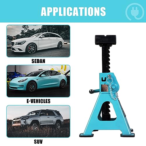 Jack Boss Jack Stands 3 Ton (6600 LBs) with Insulated Anti-Slip Rubber Pads and Dual Secure Pins Adjustable Ratchet Car Lifting Jack Stand, Fits Electric Vehicles, Automotive Motorcycles, 2 Pack