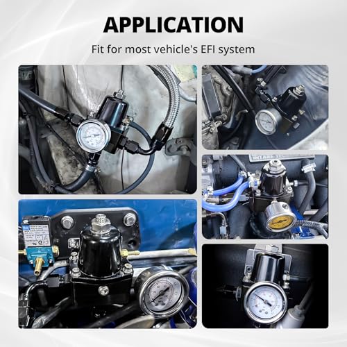 EVIL ENERGY EFI Fuel Pressure Regulator Kit Adjustable (20-120PSI) with Gauge 6AN CPE Fuel Line Hose Fitting Connectors Kit Universal Aluminum (black)