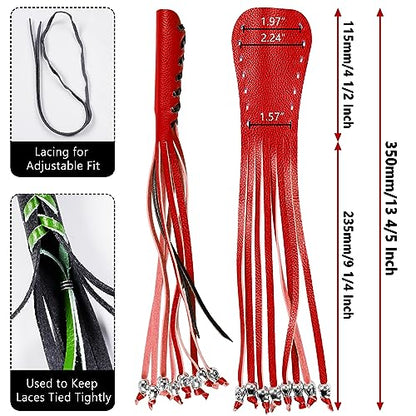 2 PCS Faux Leather Motorcycle Lever Covers with Fringes, Motorcycle Brake Clutch Lever Covers Grip Tassels Motorcycle Handlebar Handle Grip Covers, Fringed Leather Lever Covers Wraps with Skulls - color: Red & Black Laces*1 & Red Laces*1