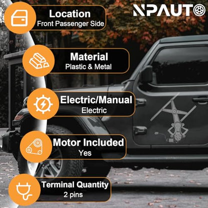 NPAUTO Front Right Passenger Side Power Window Regulator with Motor Replacement for 03-08 Toyota Corolla 2003 2004 2005 2006 2007 2008, 741-506 - style: Front Passenger Side