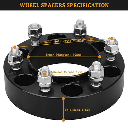 BRTEC 1.5in Wheel Spacers 6X5.5 Spacers 12x1.5 Studs for 1996-2022 Toyota 4runner 02-22 Tacoma for Hyundai 2001-2007 Terracan Hubcentric Spacers Adapters Without Locking hub 2PCS - color: 1.5inch-2pcs