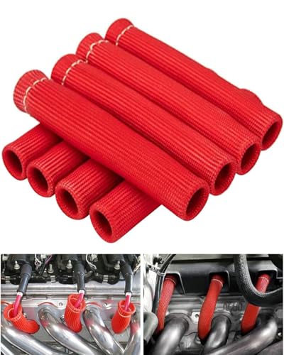 Spark Plug Wire Heat Shield Spark Plug Wire Heat Shield Sleeve Spark Plug Boot Protector Boots Wrap for SBC BBC 350 454 8PCS Plug Wire Covers - 2500F High Temp Protection (Red) - color: Red