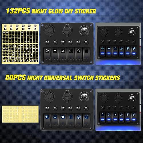Nilight 6 Gang ON Off Rocker Switch Panel 12V Voltmeter Dual USB Charger Cigarette Lighter Socket For RV Truck Boat , 2 Years Warranty - color: Blue, size: 6+3 Gang Dual USB