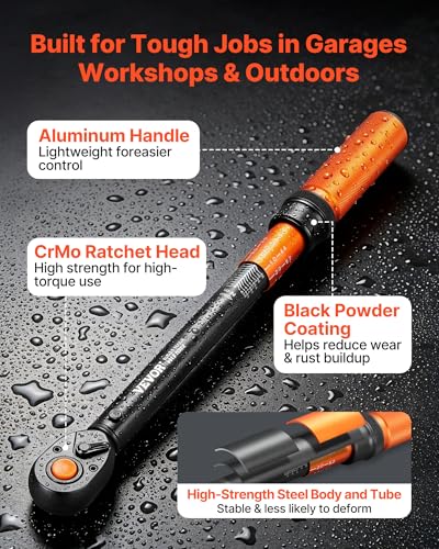 VEVOR Torque Wrench, 1/2-inch Drive Click Torque Wrench, 14.8-162.4 lbf-ft / 20-220 N.m, Dual Scale Readings, ±3% High Precision, with Extension Bar, Adapter and Storage Case, for Automotive Repair - size: 1/2" 3 PCS