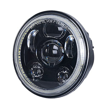 5.75 Inch 6-Lens LED Headlight Fits for Harley Sportster Dyna Softail - color: Black-Halo