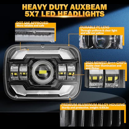Auxbeam 5x7 7x6 LED Headlights H6054 For Jeep Cherokee XJ Wrangler YJ-Black - color: Black with black frame