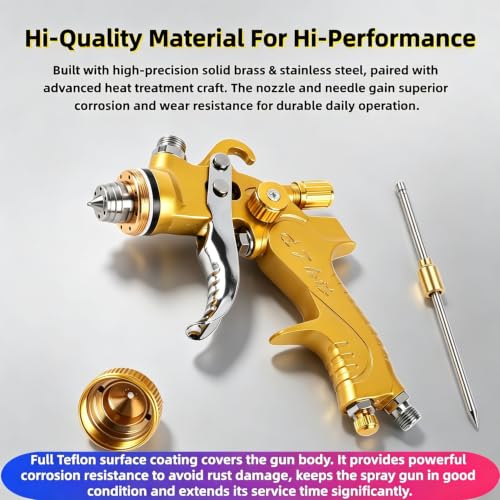 HVLP Spray Gun with 10Pcs 600ML Disposable Paint Cups, 4 Nozzles,1.4/1.7/2.0/2.5mm， Air Compressor Regulator, Disposable Cups Automotive Gravity Spray Paint Gun for Auto Paint(Gold)