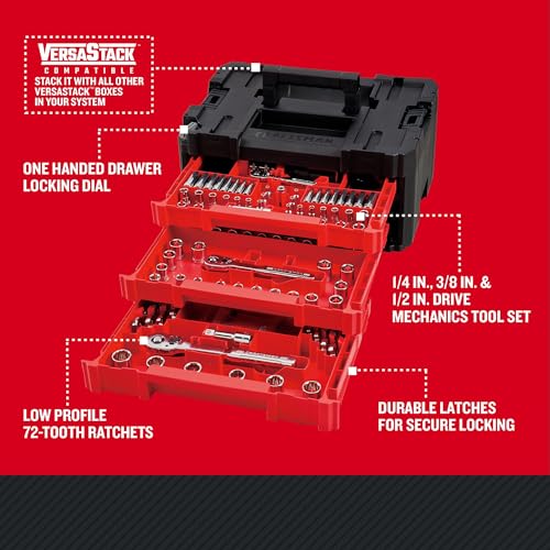 CRAFTSMAN 230 Pcs Mechanics Tool Set, Socket Wrench Set, Car Tool Kit with VERSASTACK Toolbox, SAE and Metric,1/4 in, 3/8 in, and 1/2 Drive, Short and Long Arm Hex Keys (CMMT45306) - style: New 230 Piece Set