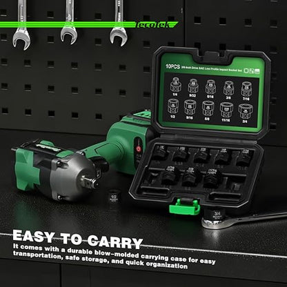 TecoTek 10-Piece 3/8-Inch Drive SAE Low Profile Impact Socket Set, Stubby Socket Set, 1/4"-3/4", 6 Point, Cr-Mo, Shorter Socket for Tight Areas - size: 1/4" - 3/4"(3/8" Dr.)