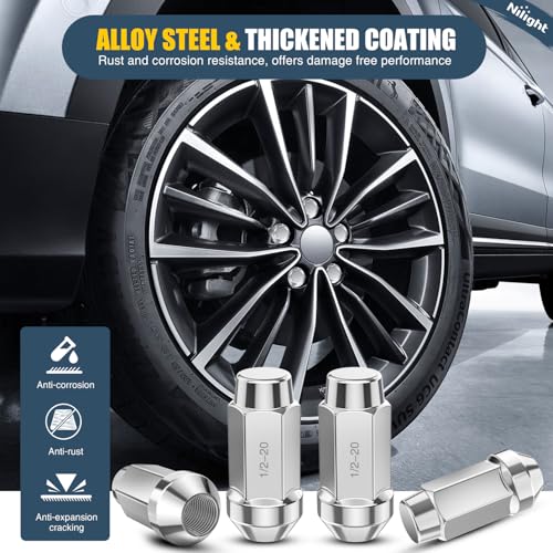 Nilight 20PCS 1/2-20 Lug Nuts Compatible with 1987-2017 Jeep Wrangler - color: Silver, size: 20PCS Explorer 1991-2020 Mustang 1994-2014