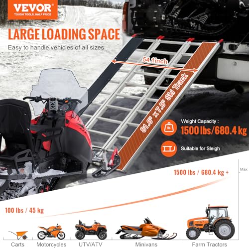 VEVOR Snowmobile Loading Ramp 85" x 54" Aluminum Foldable Ramps, 1500 LBS Capacity Loading Ramps for Motorcycle/Dirt Bike/Trailer/ATV/UTV/Garden Tractor/Lawn Mower - size: 1500 lbs
