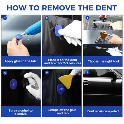 Car Dent Puller Kit,112 PCS Dent Repair Tool,Paintless Dent Removal with Golden Lifter,Bridge Puller,Slide Hammer T-Bar,Suction Cup Dent Puller for Auto Body Dents,Repairing Big and Dents, Dings - style: 112PCS