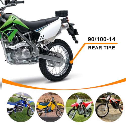 HOLATO Rear 90/100-14 3.00-14 Tire and Inner Tube for 110cc 125cc KLX125 KLX140 KX85 TTR125 YZ80 YZ85 CT90 RM80 DRZ125 TaoTao DB17 Apollo RFZX18 Coolster Dirt Pit Bike Off Road Motocross Heavy Duty - size: 90/100-14 Tire