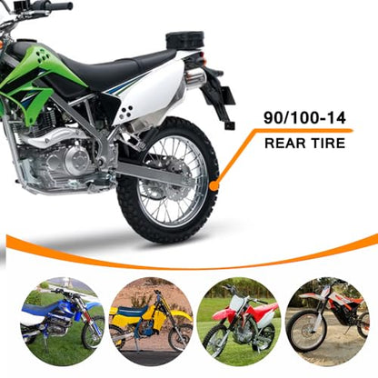 HOLATO Rear 90/100-14 3.00-14 Tire and Inner Tube for 110cc 125cc KLX125 KLX140 KX85 TTR125 YZ80 YZ85 CT90 RM80 DRZ125 TaoTao DB17 Apollo RFZX18 Coolster Dirt Pit Bike Off Road Motocross Heavy Duty - size: 90/100-14 Tire