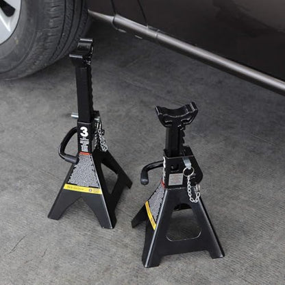 Torin AT43002AB-1 Double Locking Steel Jack Stands, 3 Ton (6,000 LBs) Capacity, Black, 1 Pair - style: Double Locking