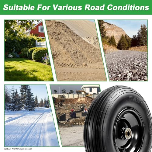 (2-Pack) 4.00-6 Wheelbarrow Tires and Wheels, 13" Pneumatic Tire with 5/8" or 3/4" Bearings, Heavy Duty Replacement Wheel for Wheelbarrow, Garden Cart, Hand Truck