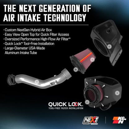 K&N NextGen Aluminum Cold Air Intake System: High-Flow Cotton Filter:2016-2026 Dodge/Jeep Durango/Grand Cherokee WK/Grand Cherokee 70-1572 - style: NextGen Aluminum