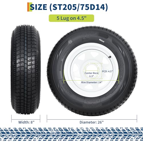 GarveeTech ST205/75D14 Trailer Tire and Wheel Assembly, 5 Lug, Set of 2 - size: ST205/75D14, style: 5 Lug