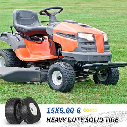 GICOOL 15x6.00-6 Flat Free Lawn Mower Tire and Wheel, 15x6-6nhs Riding Mowers Lawn Tire and Wheel with 3/4" Bearing, 3" Centered Hub, 2 Pack - color: Turf-Pattern Tread, size: 15x6.00-6 Flat-Free Tire