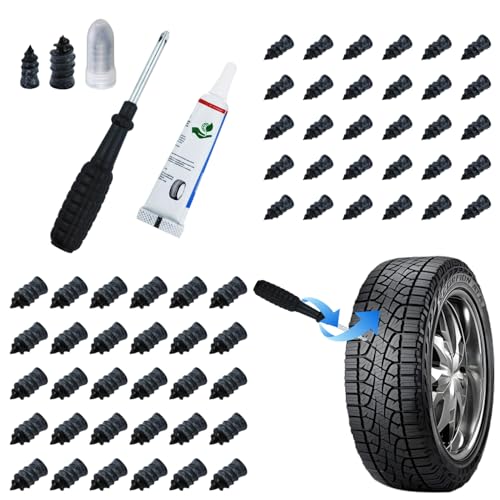 60 Pack Rubber Tire Repair Nails,Premium Spiral Screw-in Tire Plugs with 2 Sizes,Quick self-service flat tire puncture repair kit for car Emergency Self-Fix Tool Compatible with Car Motorcycle Jeep