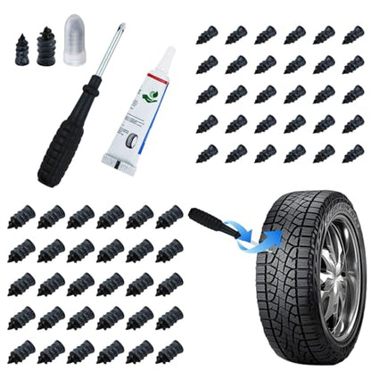 60 Pack Rubber Tire Repair Nails,Premium Spiral Screw-in Tire Plugs with 2 Sizes,Quick self-service flat tire puncture repair kit for car Emergency Self-Fix Tool Compatible with Car Motorcycle Jeep
