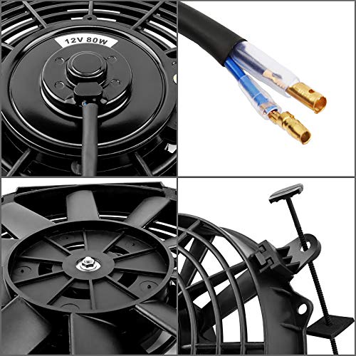 MONOKING 2PCS 10" inch Slim Fan Push Pull Electric Radiator Cooling Fans 12V Mount Kit Unversal Black Universal High Performance Reversible Radiator Fan with Mounting Kit 1350 CFM 6.67 Amps 80 Watts - size: 10 Inch-2PCS