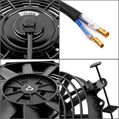 MONOKING 2PCS 10" inch Slim Fan Push Pull Electric Radiator Cooling Fans 12V Mount Kit Unversal Black Universal High Performance Reversible Radiator Fan with Mounting Kit 1350 CFM 6.67 Amps 80 Watts - size: 10 Inch-2PCS