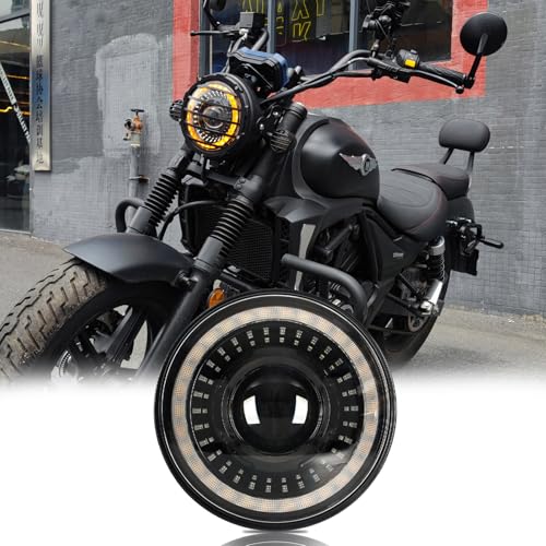 7 Inch Motorcycle Headlight with White/Amber DRL Start-up Gradient Welcome Halo,1pc - color: Amber