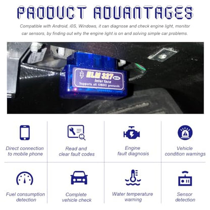 2PCS ELM327 OBDⅡ Car Auto Diagnostic Scanner, Mini OBDII Professional Bluetooth Scan Tool and Code Reader, Wireless Interface OBD2 Auto Diagnostic Tool for Android and iOS