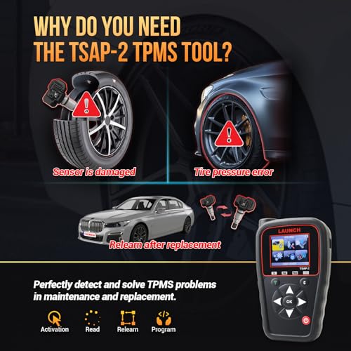 LAUNCH TSAP-2 TPMS Tool, Activate/Read/Relearn All TPMS Sensors, Program 40+ Aftermarket Sensors, Service for Motorcycles & Dually Vehicles, 3 Years Free Update