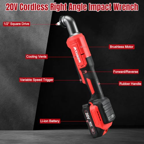 AOBEN Brushless 1/2" Right Angle Impact Wrench for Auto Repair,DIY - color: Burgundy Red