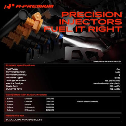 A-Premium Set of 4 Fuel Injectors Compatible with Subaru