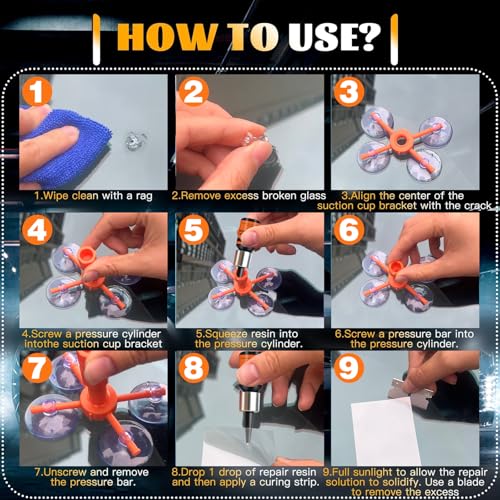 Windshield Chip Repair Kit, Windshield Repair Kit for Chips and Cracks, Glass Filler Resin Liquid Fix for Car/Home Glass Mirror(Star/Linear/Bullseye Cracks), 2pcs / 1Set