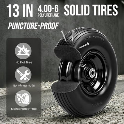13" Flat Free 4.00-6 Tire 5/8"-3/4" Bearings for Wheelbarrow 1-Pack