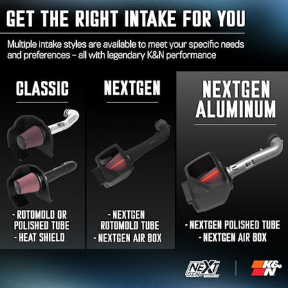 K&N NextGen Aluminum Cold Air Intake System: High-Flow Cotton Filter: Compatible with 2014-2020 CADILLAC/CHEVRLOET/GMC Escalade; Silverado 1500; Suburban; Tahoe; Sierra 1500; Yukon; Yukon XL; 70-3082 - style: NextGen Metal Intake